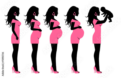 silhouettes in profile and a pregnant woman who has