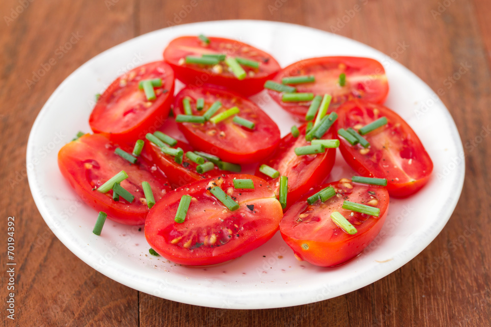 tomato salad in white plate tomato salad in white plate