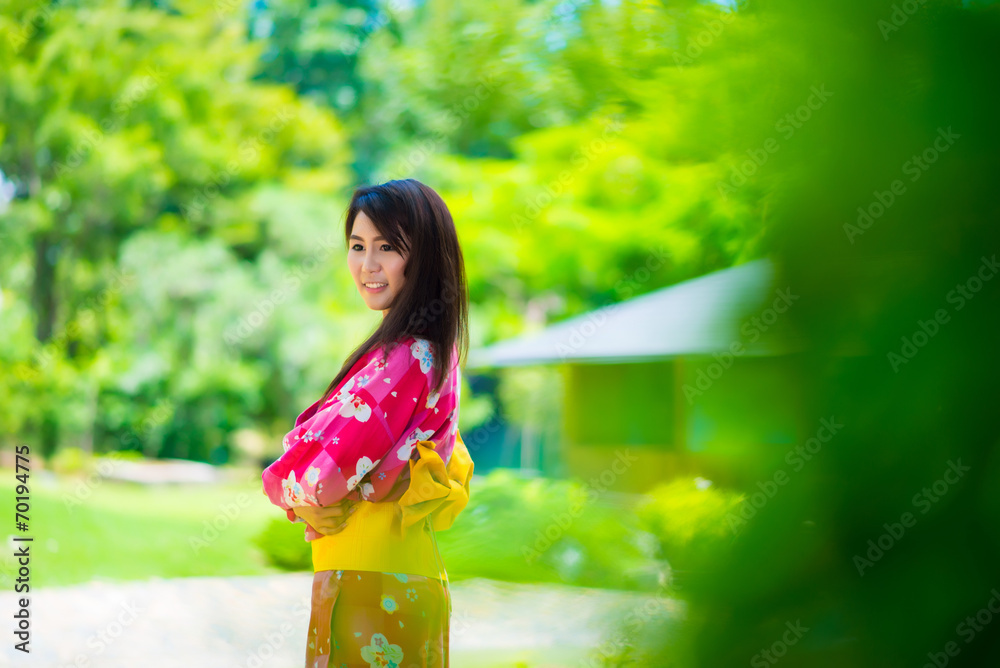 Beautiful young woman wearing japanese traditional Yukata Beautiful young woman wearing japanese traditional Yukata
