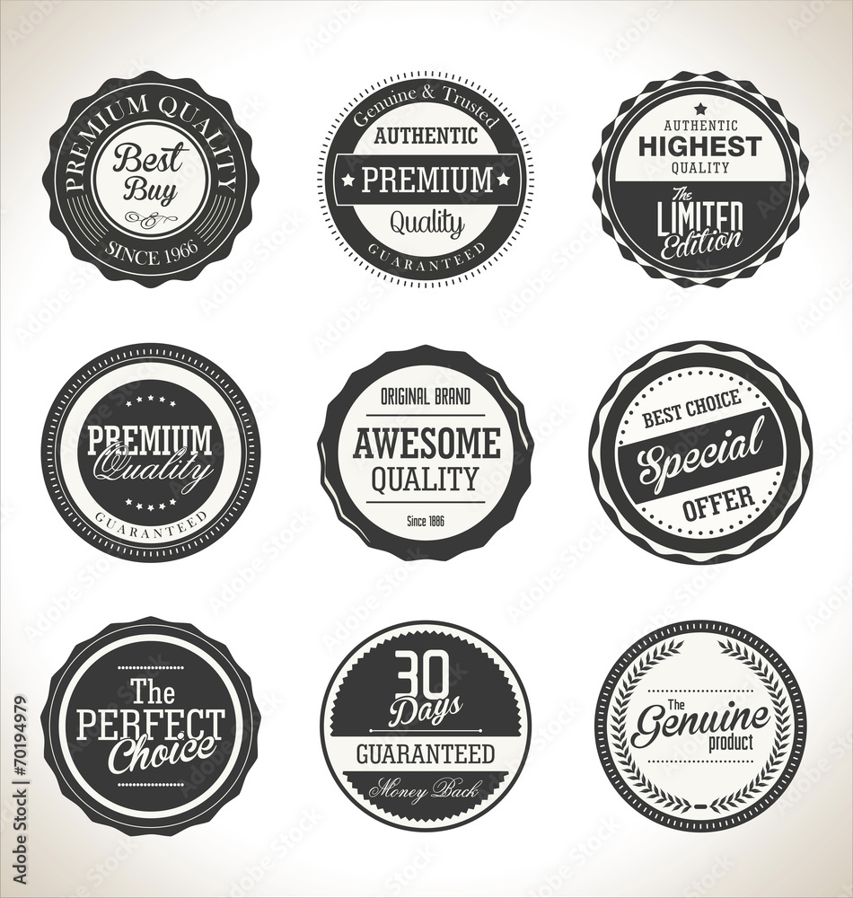 Collection of Premium Quality and Guarantee retro Labels Collection of Premium Quality and Guarantee retro Labels