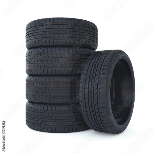 High resolution 3d render of new tyres isolated on white © Denys Rudyi