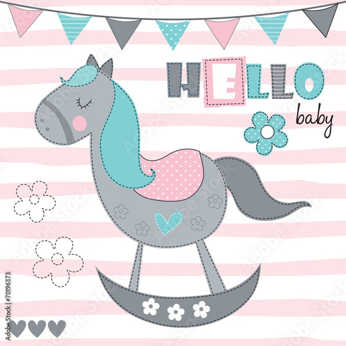 hello baby rocking horse vector illustration