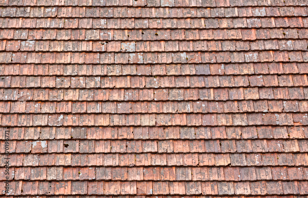 Old red roof tiles background
