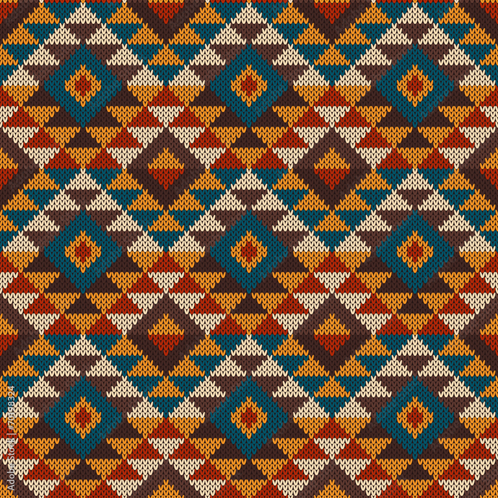 Traditional Tribal Aztec seamless pattern on the wool knitted te
