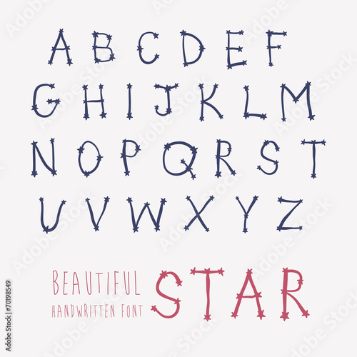 Handwritten font. Astrological alphabet.