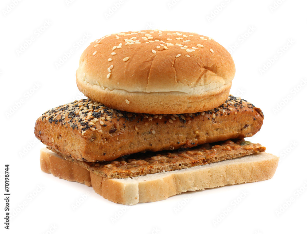 Composition with bread  isolated on white.