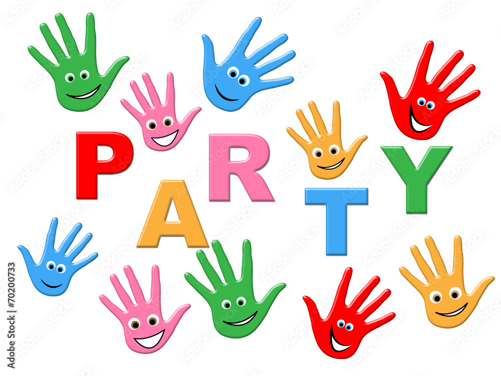 Fototapeta premium Handprints Party Represents Childhood Celebrations And Celebrate