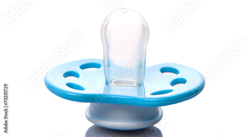 Blue pacifier over white background 