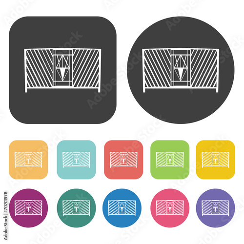 Metal balconie icons. Balconie set. Round and rectangle colourfu