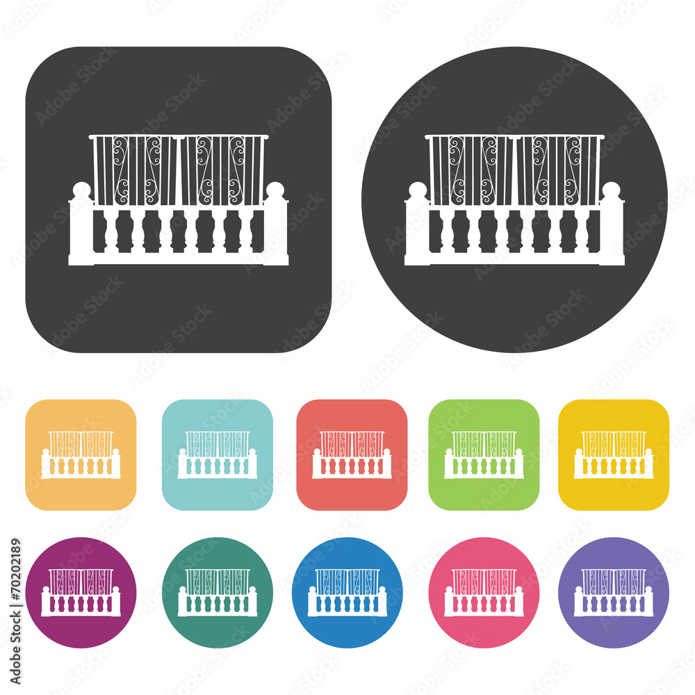 Baluster and railings icons. Balconie set. Round and rectangle c Baluster and railings icons. Balconie set. Round and rectangle c