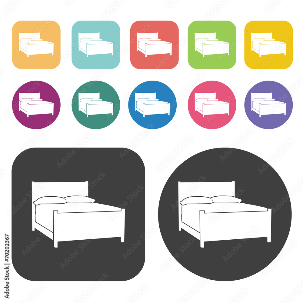Double bed icons. Bed mattress set. Round and rectangle colourfu Double bed icons. Bed mattress set. Round and rectangle colourfu