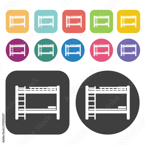 Bunk bed icons. Bed mattress set. Round and rectangle colourful