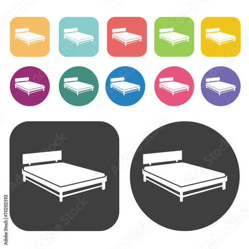 Double bed icons. Bed mattress set. Round and rectangle colourfu