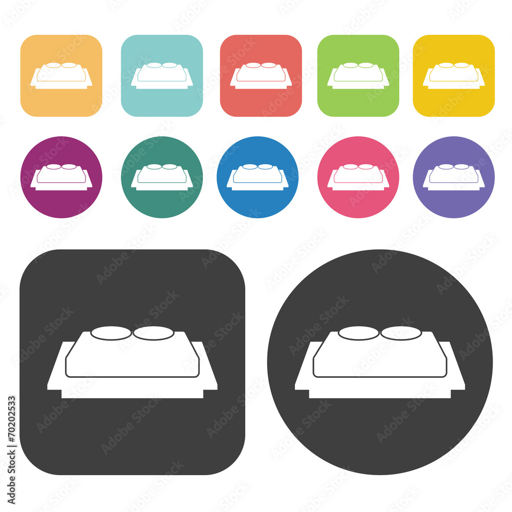 Chinese bed icons. Bed mattress set. Round and rectangle colourf Chinese bed icons. Bed mattress set. Round and rectangle colourf