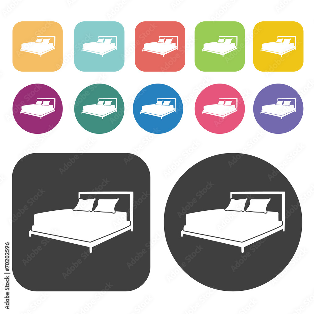 Simple bed icons. Bed mattress set. Round and rectangle colourfu Simple bed icons. Bed mattress set. Round and rectangle colourfu