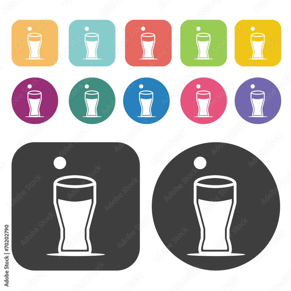 Soda glass icons. Party beer set. Round and rectangle colourful Soda glass icons. Party beer set. Round and rectangle colourful