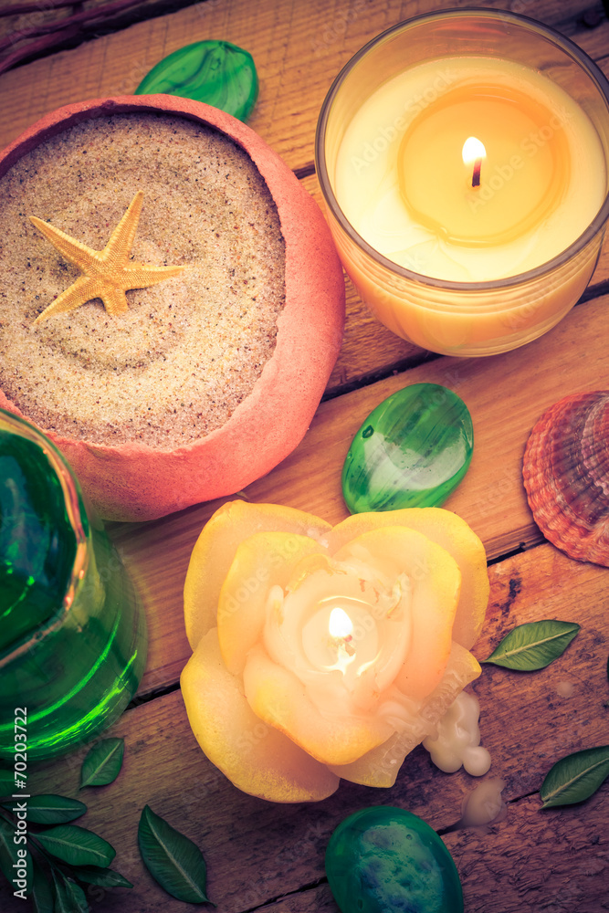 Spa concept sea sand shell scented candles Spa concept sea sand shell scented candles