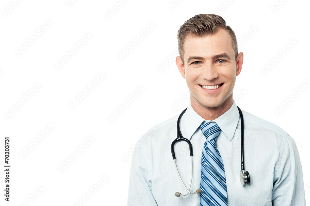 Handsome male physician isolated on white Handsome male physician isolated on white