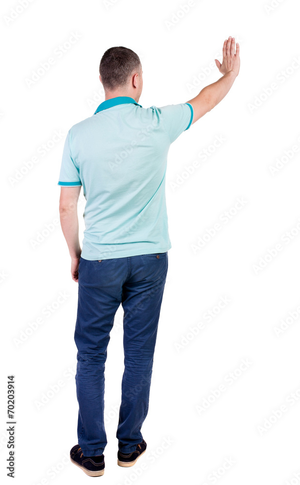 Back side view of man in shirt handshake. Back side view of man in shirt handshake.