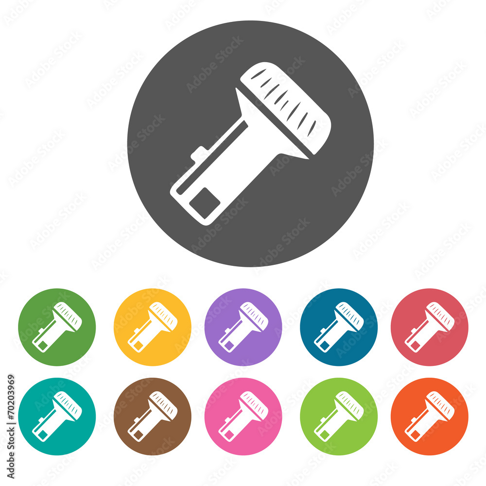 Flashlight icons. Camping hiking set. Round colourful 12 buttons Flashlight icons. Camping hiking set. Round colourful 12 buttons