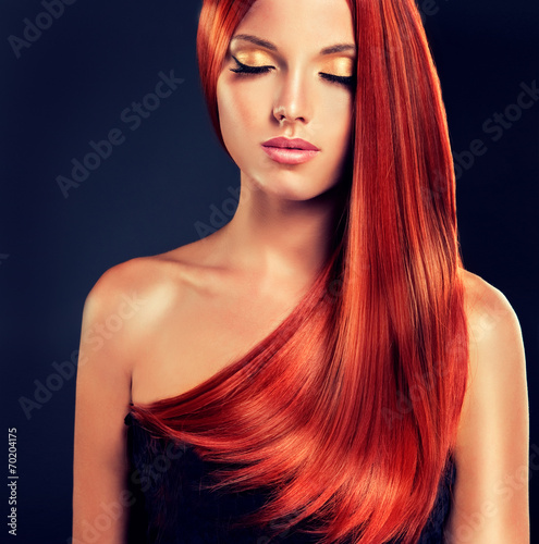 Beautiful model with long red hair #70204175