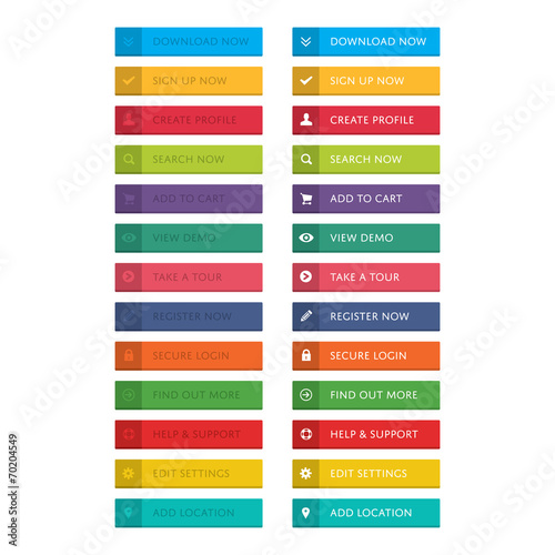 Flat web button set with icons