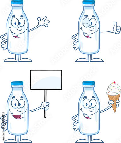 Funny Milk Bottle Cartoon Mascot Characters 2. Collection Set