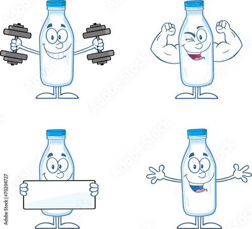 Funny Milk Bottle Cartoon Mascot Characters 1. Collection Set