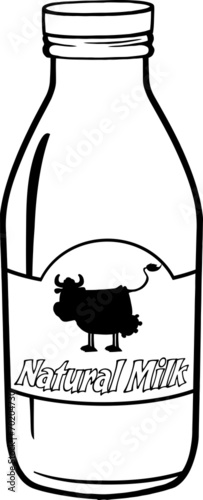 Black And White Cartoon Milk Bottle With Label And Text