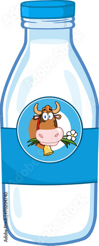 Milk Bottle With Cartoon Cow Head Label