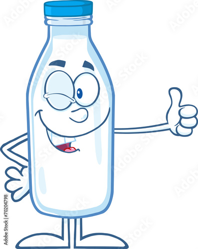 Winking Milk Bottle Cartoon Mascot Character Giving A Thumb Up
