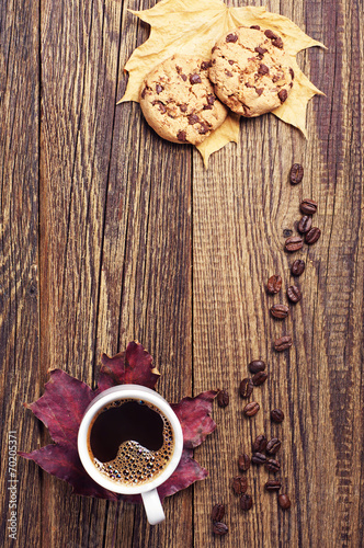 Cookies, coffee and autumn leaves