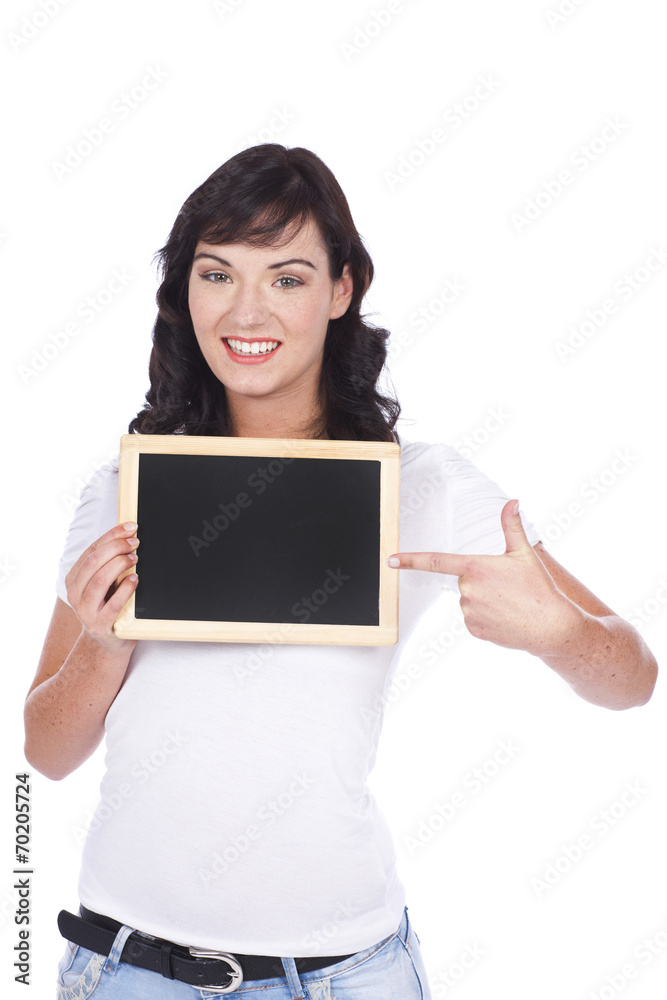 Junge Frau mit Kreidetafel Junge Frau mit Kreidetafel