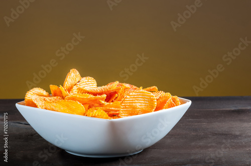 Potato chips bowl on table