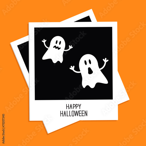 Instant photo with Two funny ghosts.  Halloween card. Flat 