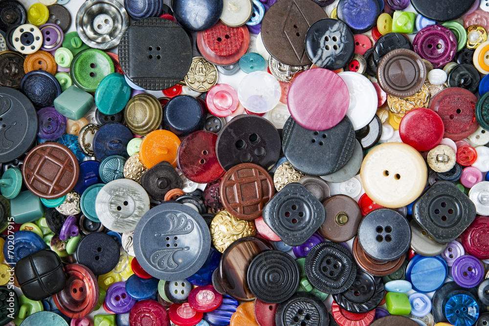 Many buttons of various shapes and colors Many buttons of various shapes and colors