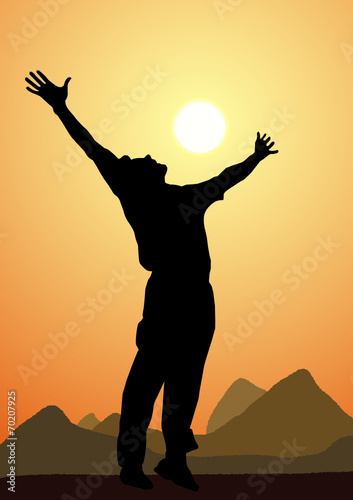 silhouette of a happy man ,sunset