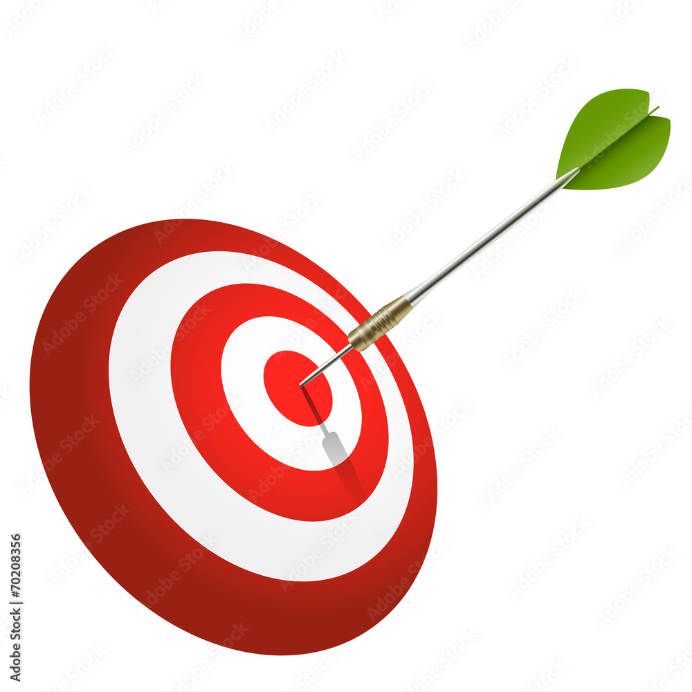 Dartscheibe mit Pfeil in Bullseye Dartscheibe mit Pfeil in Bullseye
