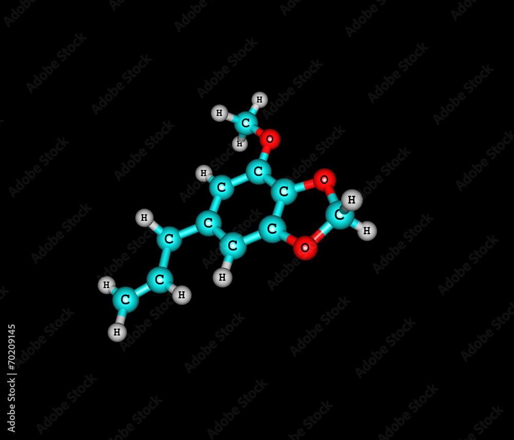 Myristicin molecule isolated on black