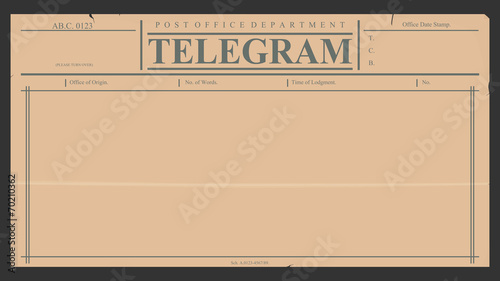 Blank telegram in retro style. photo