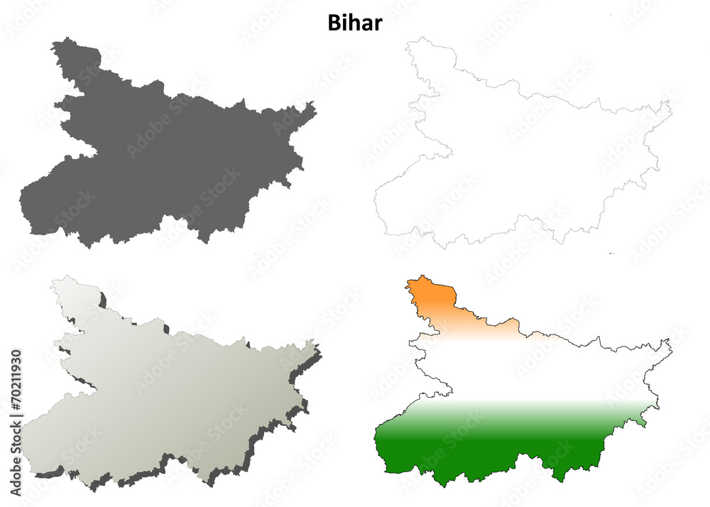 Bihar blank detailed outline map set
