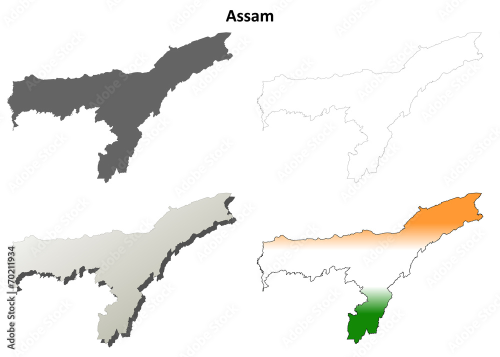 Assam blank detailed outline map set