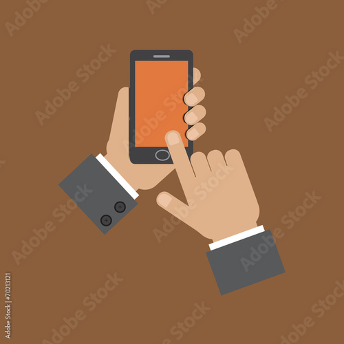hand holding smart phone and touching screen