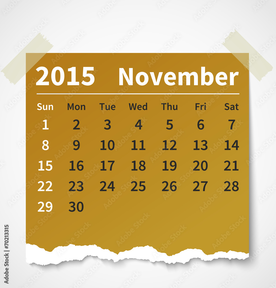 Calendar November 15 Colorful Torn Paper Stock Vector Adobe Stock