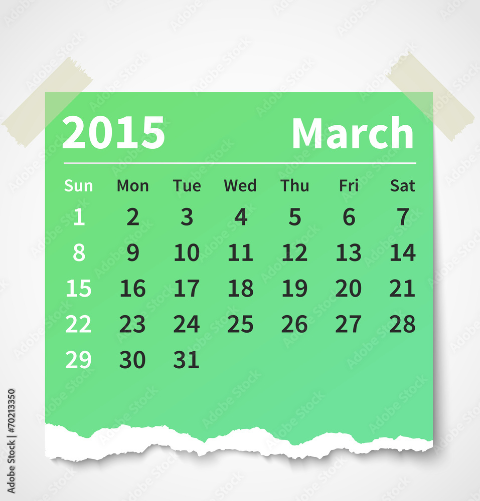 Calendar march 2015 colorful torn paper Stock Vector | Adobe Stock