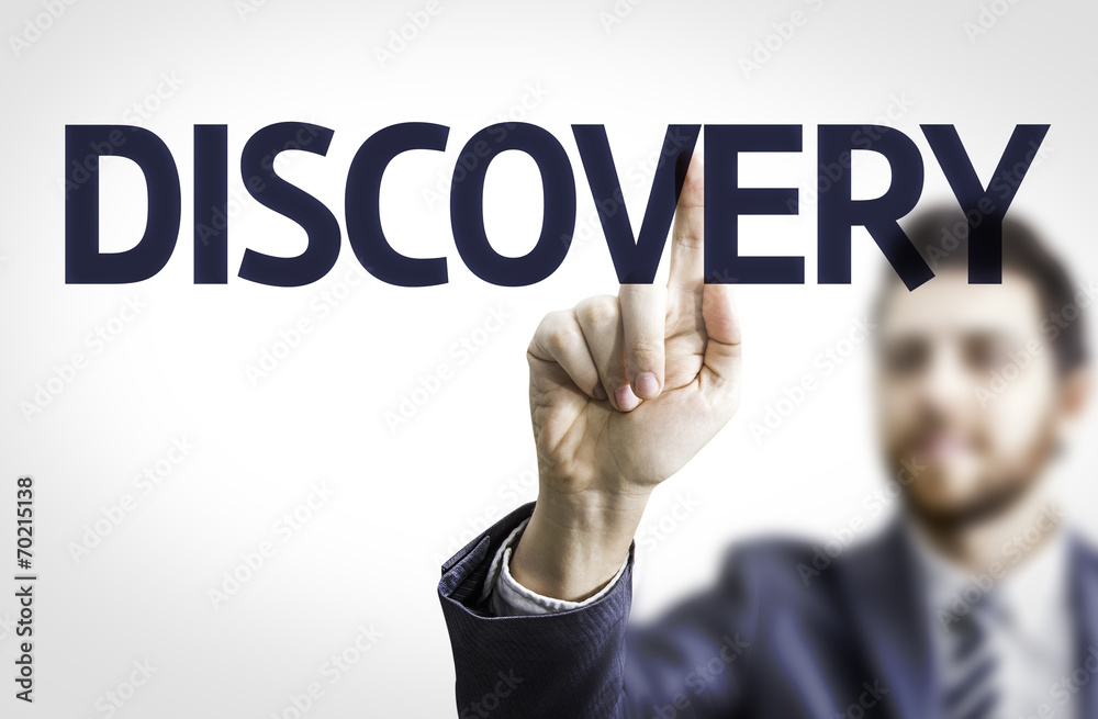 Business man pointing the text: Discovery Business man pointing the text: Discovery