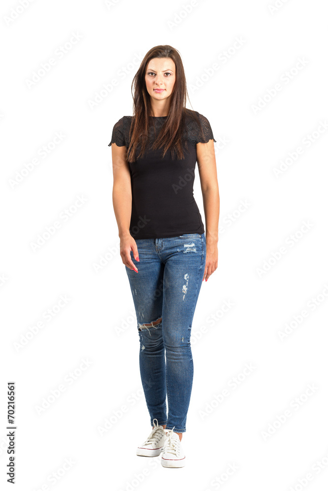 Walking brunette beauty. Full body length isolated. Walking brunette beauty. Full body length isolated.
