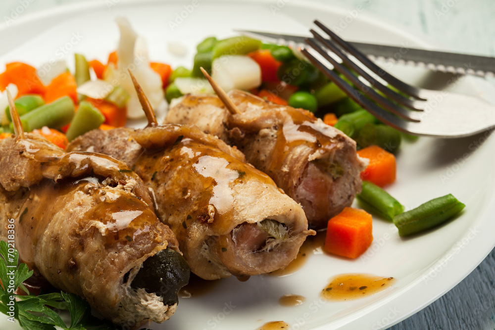 Pork rolls and vegetables Pork rolls and vegetables