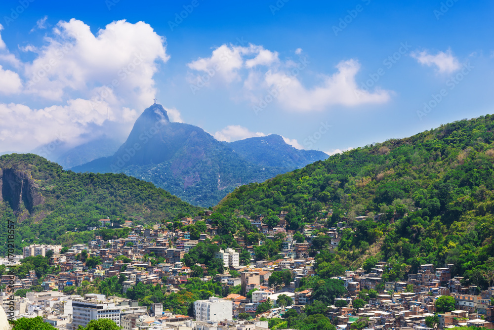 view of Corcovado, favela near Copacabana in Rio de Janeiro