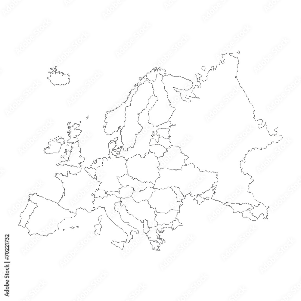 Outline on clean background of the continent of Europe Outline on clean background of the continent of Europe